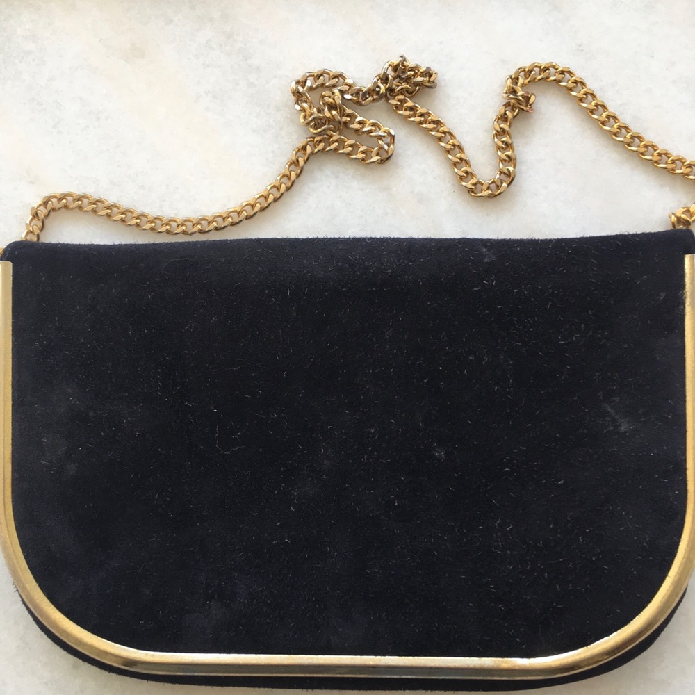 Black Velvet Chain Shoulder Bag with Gold Trim